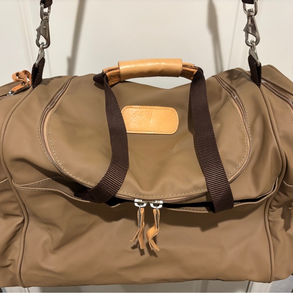Jon Hart Design Large Brown Duffel Bag coated canvas & leather, **no monogram - Picture 3 of 16